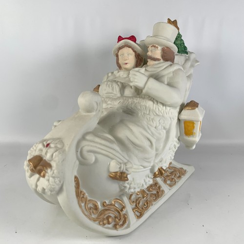 Bisque Ready To Paint Christmas Sleigh Man and Woman Partially Painted Christmas
