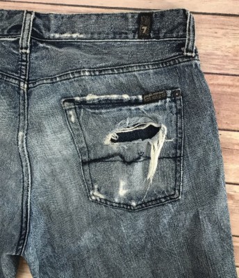 7 For All Mankind Relaxed Fit Dark Distressed Destroy Wash Jeans Men's 33x33