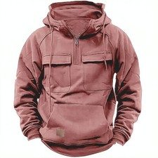 New Mens Cargo Hoodies Tops Casual Baggy Combat Outdoor Pocket Hooded Sweatshirt