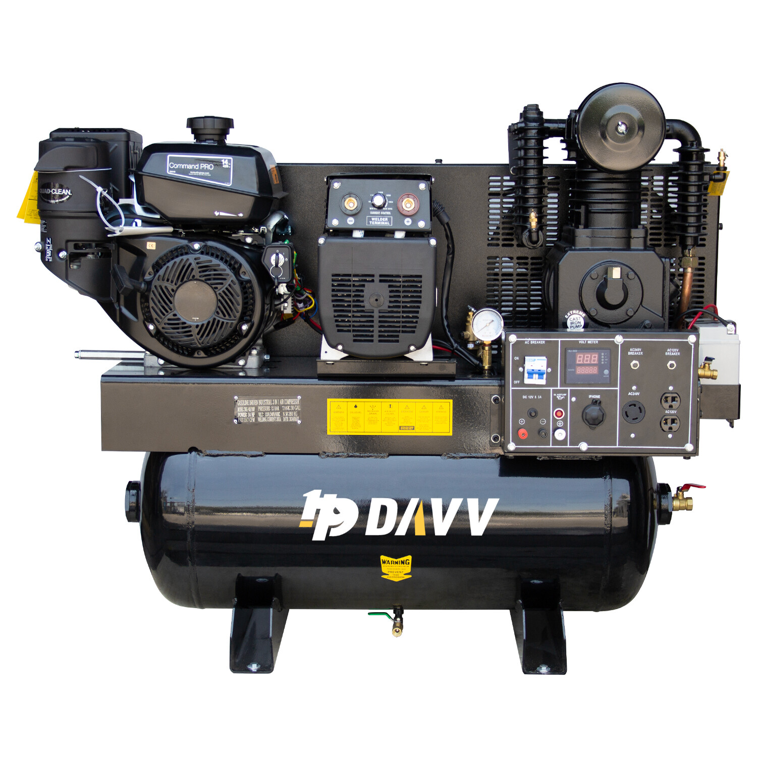 15HP 19Cfm Two Stage Air Compressor /Generator Welder W/ 30Gal Tank 180PSI