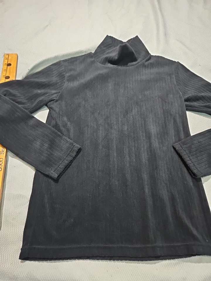 Uniqlo Sweater Youth Girls Size 14-16 160 Black Ribbed Velour Knit Mock Neck Top - Image 4 of 4