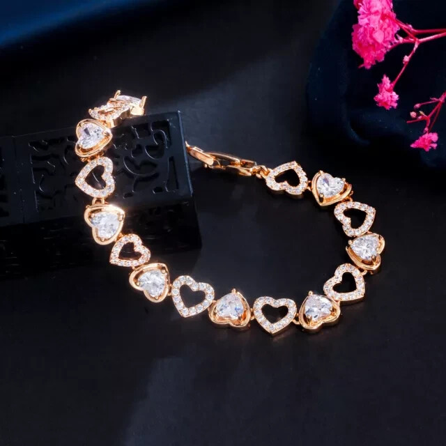 7Ct Heart Cut Simulated Diamond Women's Tennis Bracelet 14k Yellow Gold Plated