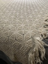 Vtge Handmade FULL Snowflake Popcorn Crochet/Tatting Bedspread Coverlet HEAVY