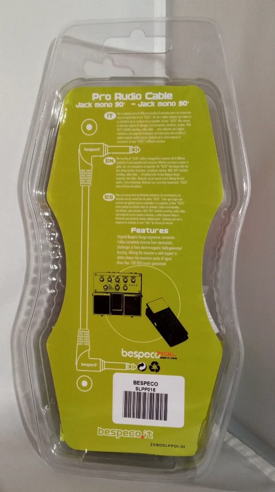 New Bespeco Silos Series Pro Audio Instrument Cable - 1/2 ft 90 Degree Mono Jack - Image 2 of 2