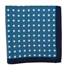 Seaward  Stearn NWT Silk Pocket Square in Deep Teal w/ White Polka Dots