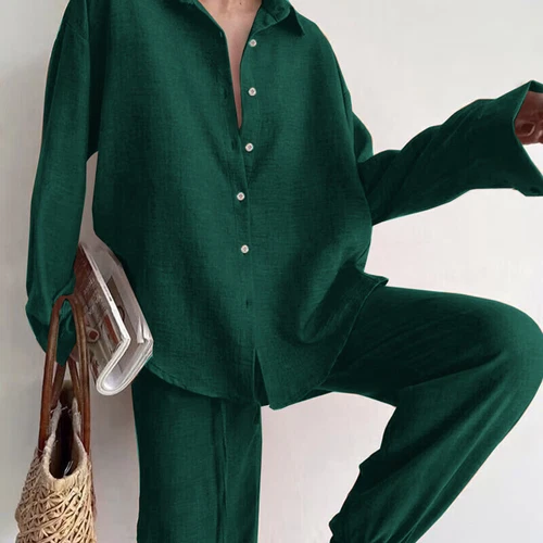 Damen Baggy Arbeit Reversausschnitt Damen 2 Stück Outfits Langarm Lounge Sets - Bild 7 von 35