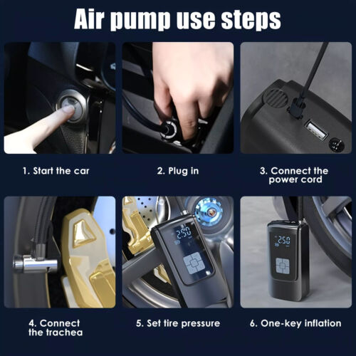 UK Car Tyre Inflator Cordless Digital USB Rechargeable Tire Air Compressor Pump - Picture 12 of 14
