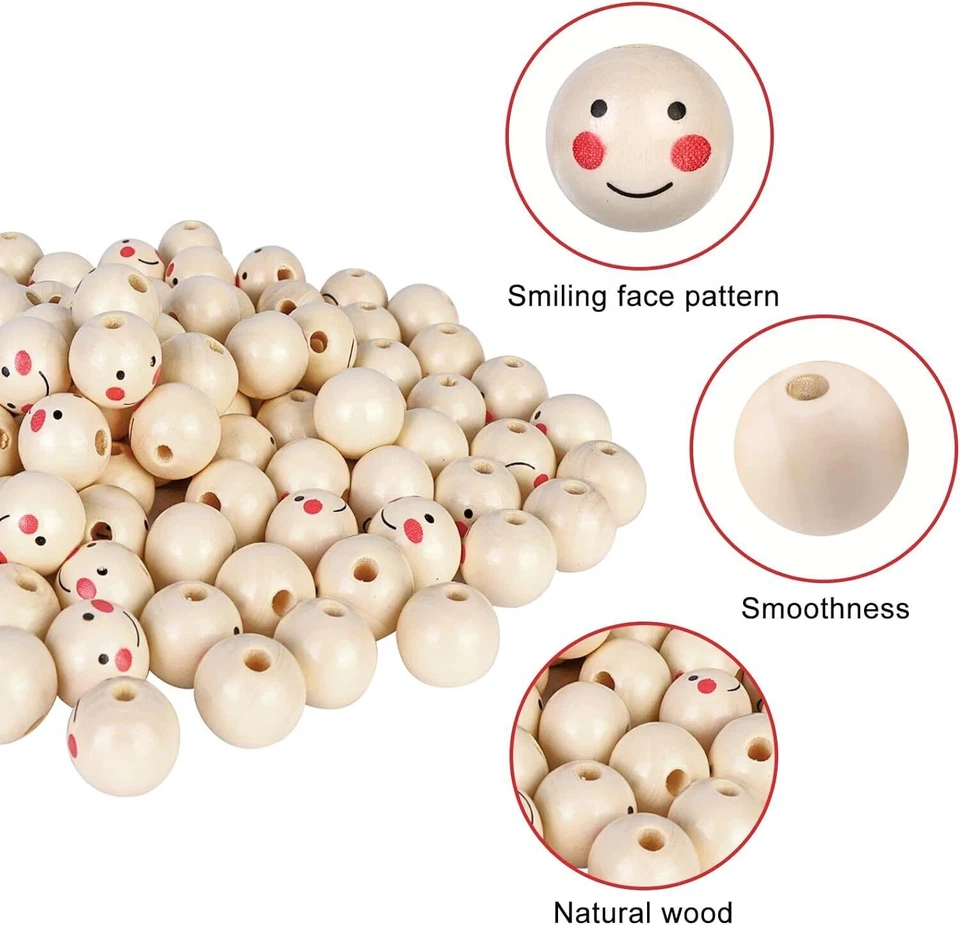 100stk lose Holzperlen mit rundem Gesicht zum Basteln 10/12/14/16/20/25mm - Bild 2 von 4