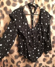 TRUTH NYC black star Galaxy BLOUSE - plus size 2X - ruffle Celestial peasant top