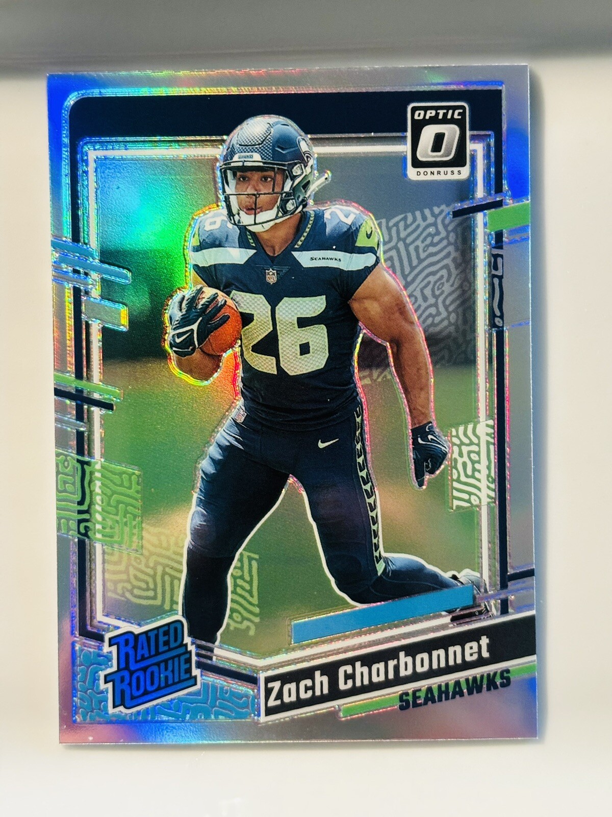 2023 Donruss Zach Charbonnet Rated Rookie #392 Optic Preview Holo Silver SEA RC