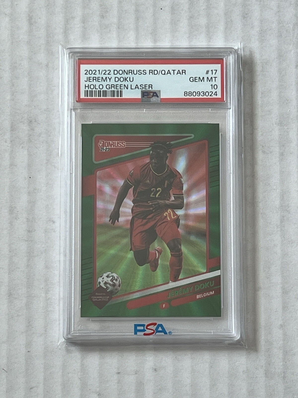 2021/22 Donruss RD/Qatar Jeremy Doku Holo Green Laser PSA 10 (POP 1)