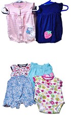 Carter's Baby Girl Sz 3M Lot Of 6 Floral Striped Polka Dot Cotton Summer Rompers