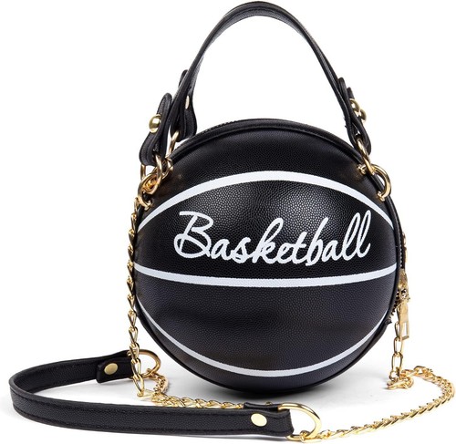 Women's basketball shoulder bag Messenger Bag handbag mini round PU Black