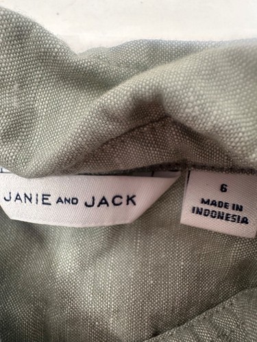 Janie and Jack Boys Linen Blend Embroidered Safari Animal Button Down Top Size 6 - Picture 3 of 5