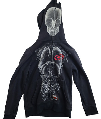 Vtg No Fear Skeleton Skull X-Ray Graphic Full Zip Hoodie