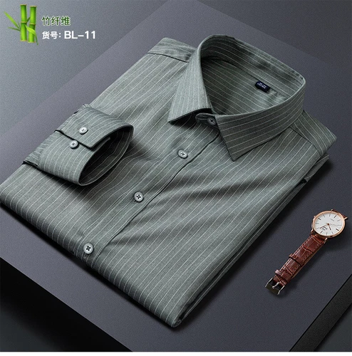 Mens Clothes Shirts Formal Dress Shirts Long Sleeves Business Strips Casual Tops - Picture 24 of 35