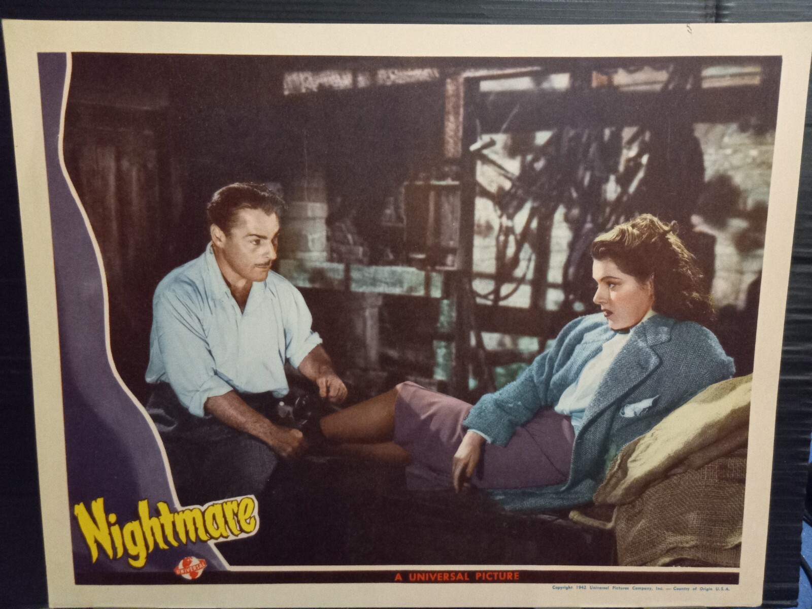 Lobby Card 1942 NIGHTMARE Brian Donlevy ties shoe of sexy Diana ...