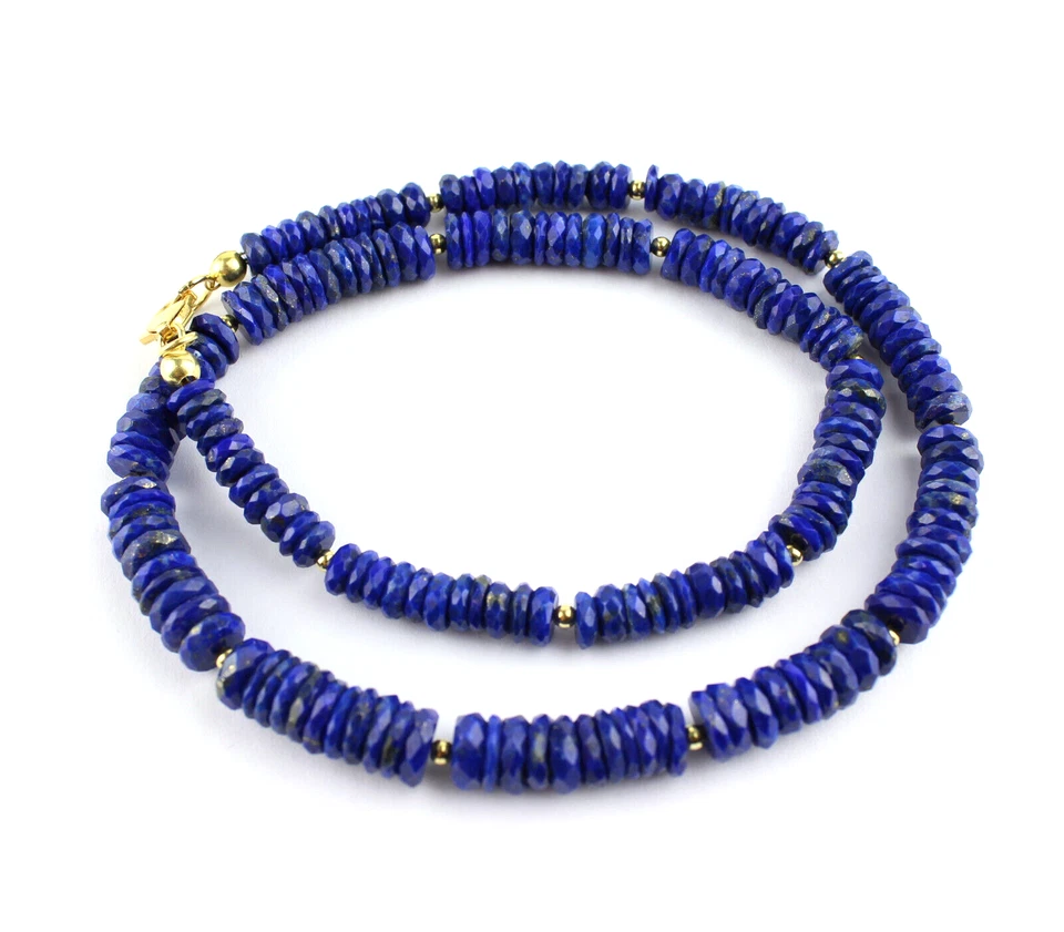 Collana Elegante In Lapis Lazuli Blu Marino A Facette Circa 193 Ct - Immagine 3 di 4
