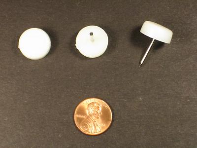NAIL-IN FURNITURE GLIDE, 5/8'' DIAMETER, 3/4'' NAIL, 1/4'' THICKNESS, WHITE PLASTIC
