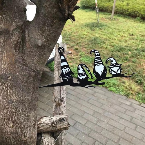 Iron Gnome Garden Silhouette Tree Fairy Decor House Barn Backyard eBay