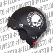 Casco Harley Davidson Ricamo the skull teschio logo Vintage in pelle s m l xl