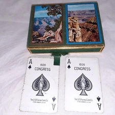 2 Pinochle Cards In Vintage Case Desert Scenes The US Playing Card Co USA Used