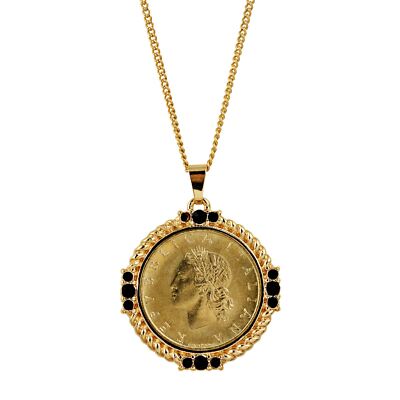 Italian 20 Lira Coin Pendant Necklace Italian 20 Lire Goldtone Pendant  with