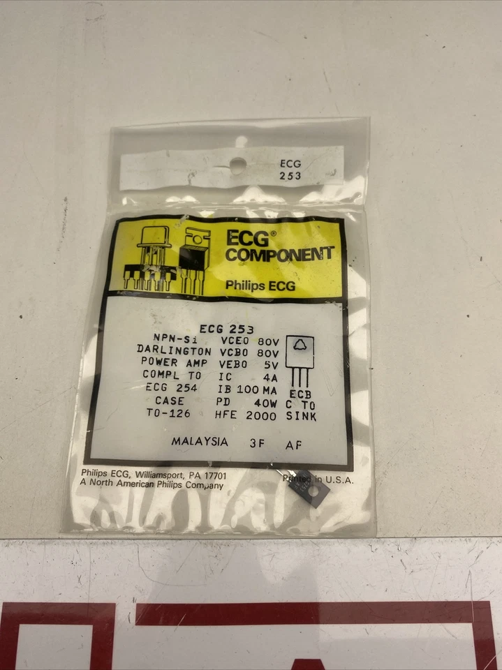 (1) ECG ECG253 Silicon NPN Transistor Darlington Power Amplifier TO−126 - Image 2 of 3