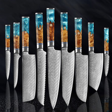 9PCS Damascus Steel Kitchen Knives Octagonal Grip Gifts Cooking Free Shipping G