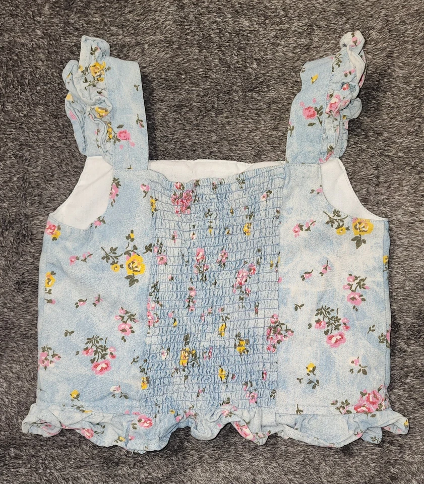 Top Raras Ediciones Calado Niñas Grandes Floral Azul Claro Cuello Cuadrado Sin Mangas S Foto 2 de 4