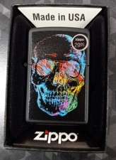 Zippo Colorful Skull Black Matte Windproof Pocket Lighter, 28042