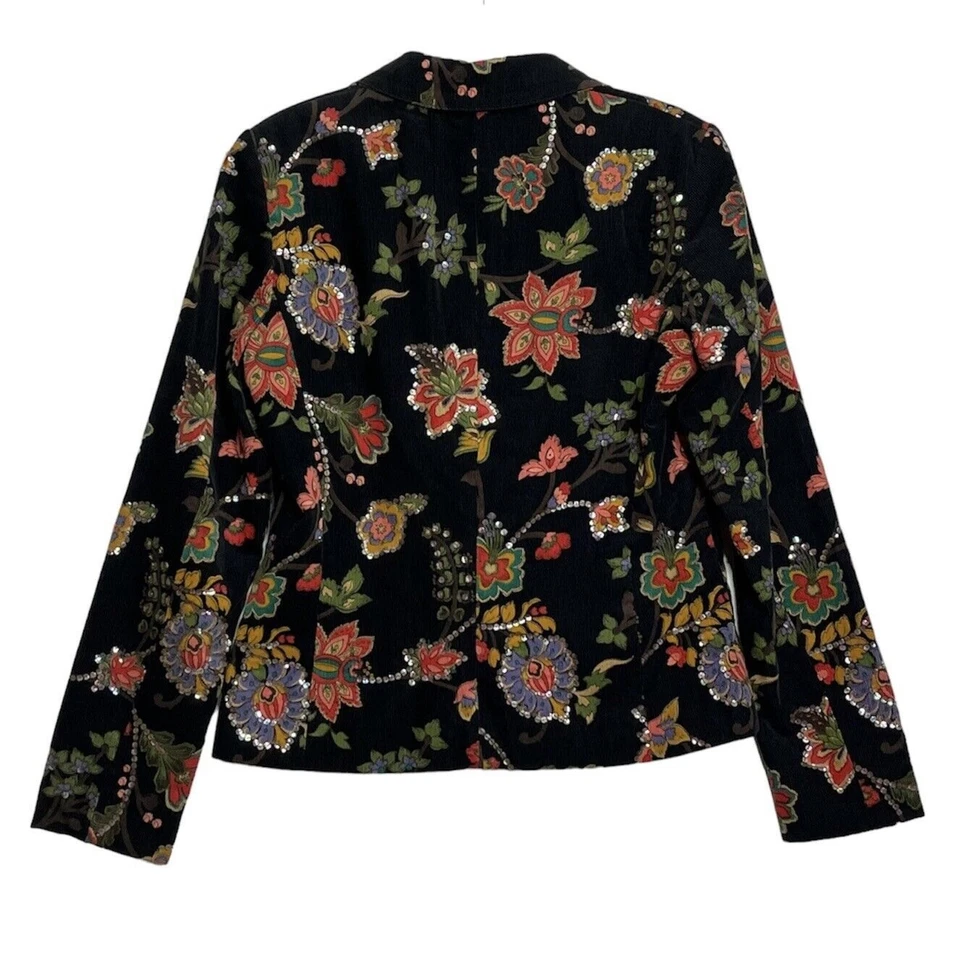 Chaqueta Blazer Liz Claiborne Mujer Negra Floral Lentejuelas Pana Talla 4 Foto 2 de 4