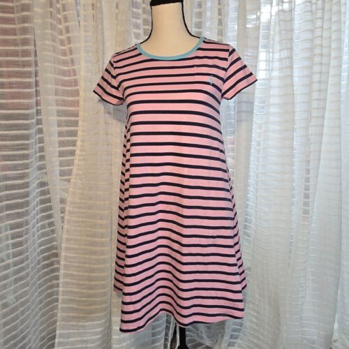 NWT Polo Ralph Lauren Girls Cotton Jersey Tee Dress Pink Stripes Size L 12-14