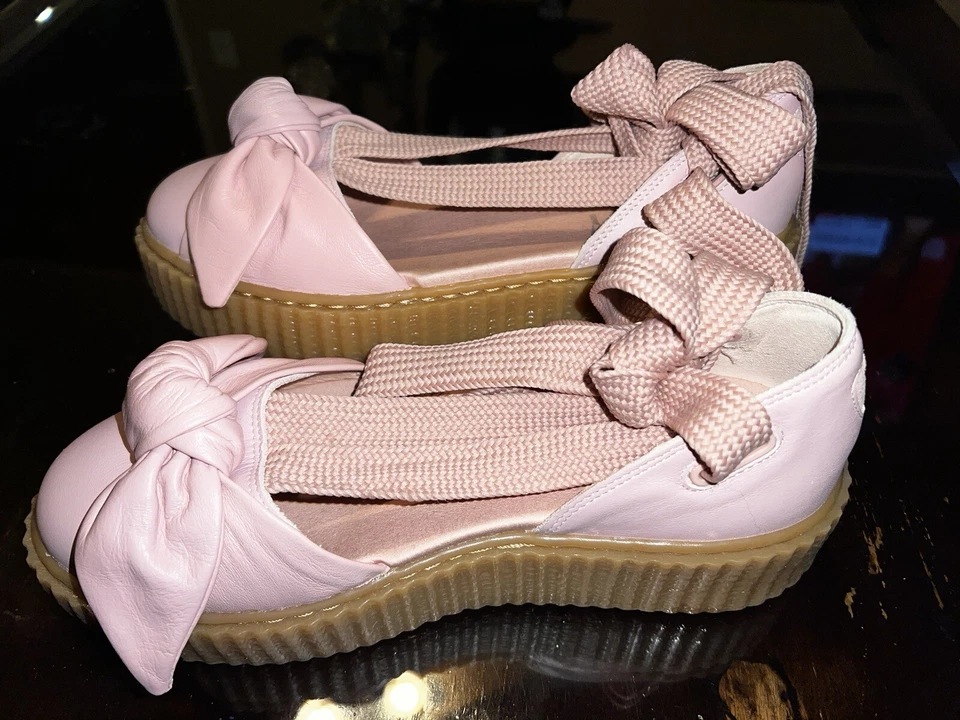 FENTY PUMA BY RIHANNA 154171 Pink Tint Leather Bow Creeper Sandals Sz 7.5 - Image 2 of 4