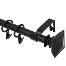 5/8" Square Urn Single Drapery Curtain Rod Set with Rings, Many sizes & colors