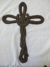 Cast Iron Cross Wall Hanging Religious Western Farmhouse Rope Star Horseshoe