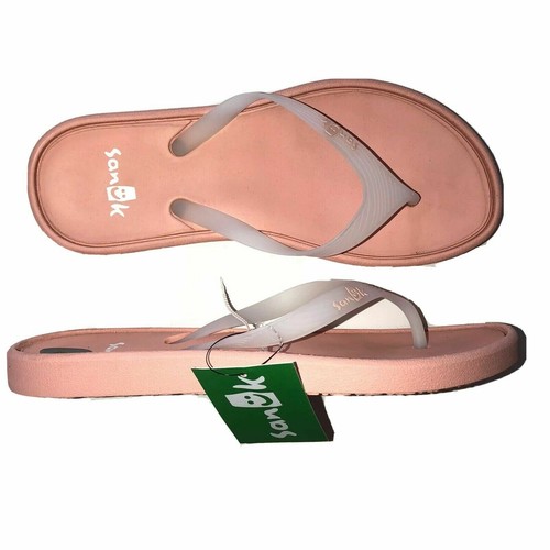 Sanuk Womens Flip Flops Sidewalker Thong Sandals Rubber Jelly Flats Peach Casual - Picture 18 of 24