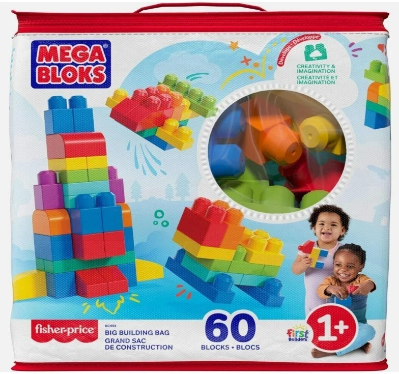 MEGA BLOKS Big Building Bag Set with 60 Big Colourful Blocks Fisher-Price NEW