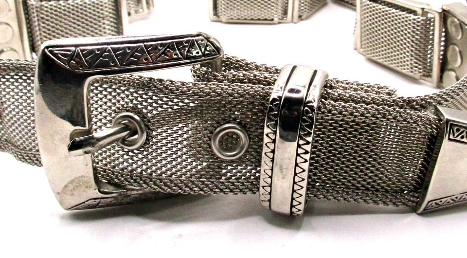 Lote de 2 piezas de malla de eslabones de cadena y cinturones de 0 eslabones vintage años 80 plateado París NY EE. UU. Foto 4 de 4