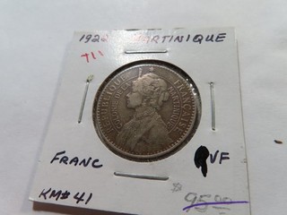 T11 French Africa Martinique 1922 1 Franc VF