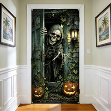 Halloween Skeleton Door Cover, 35.4 X 70.8 Inch Spooky Front Door Banner, Polyes