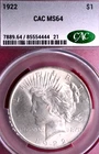 CAC MS-64! 1922 PEACE DOLLAR