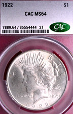 CAC MS-64! 1922 PEACE DOLLAR