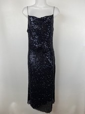 Zara Dress Womens XS Black Sequin Cowl Neck Spaghetti Strap Midi Slip Evening