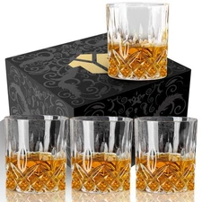 Whiskey Glasses Set of 4, Rocks Glasses, 10 oz Old Fashioned Tumblers for Dri...