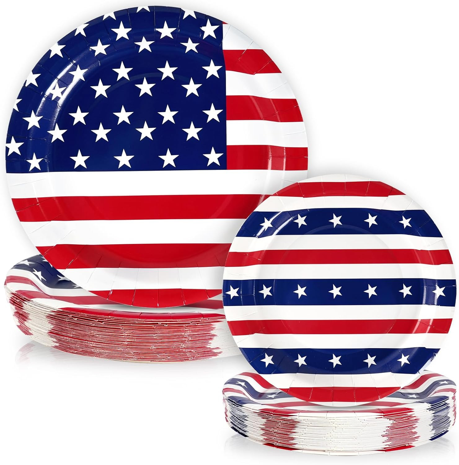 50 Pcs American Flag Patriotic Party Supplies, Red White and Blue Paper Plates,
