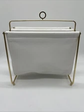 Magazine Rack White Faux Leather Gold Metal Finish. VINTAGE With A Modern Look
