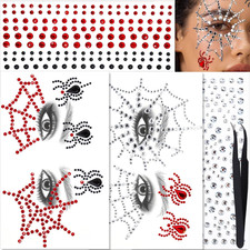 Face Gems Stick On, Halloween Face Jewels, Spider Web Silver, Black, Red Face Ge