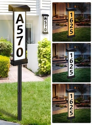 DBF Solar Address Sign, Dual-Sided House Numbers for Outside Waterproof, 3 Co...