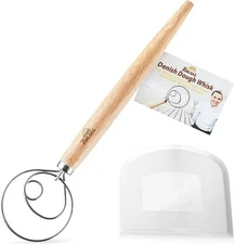 Danish Dough Whisk Bread Mixer - Hook Dutch Pizza Regular, White Scraper 